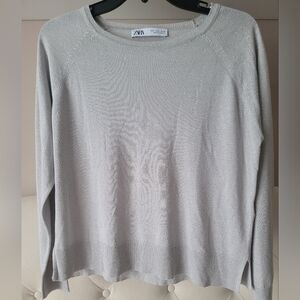 Zara Sz S Glittery Silver Gray Lightweight Longsleeve